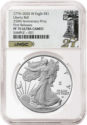 #ad #ad 1776 2026 W Proof Silver Eagle NGC PF70 FR 250 Bell Label IN HAND $319.95