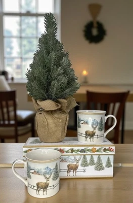 Juego de 2 tazas de porcelana Easy Life Hirsch White Forest 300 ml caja de regalo