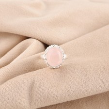 Heart Chakra Oval Rose Quartz Gemstone Sterling Silver Stackable Wedding Ring