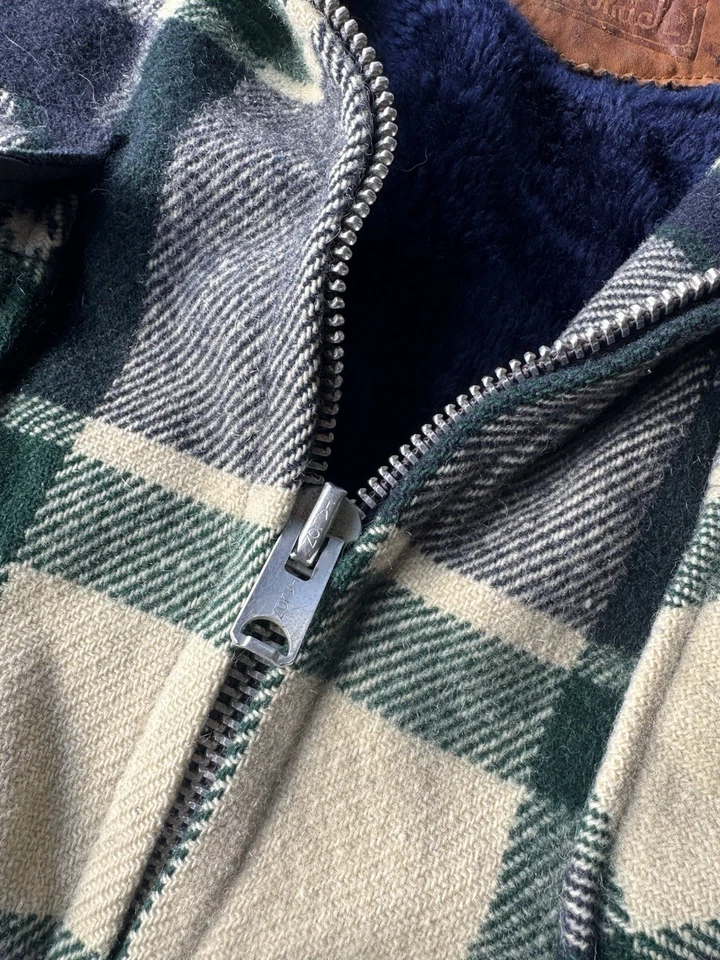 Vintage Woolrich Jacket Plaid Full Zip Coat Sherpa Lined Brown 70s Men's Large - Image 4 of 4