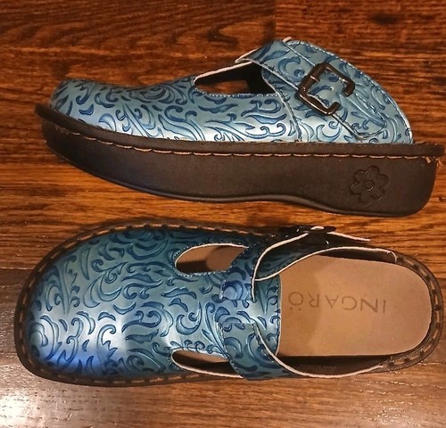 Ingaro Brandy Nursing Shoes Clogs Womens Size 8.5 Blue Deco Art Slip Resistant
