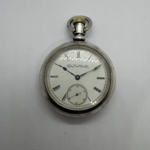 New ListingMassive 1891 Coin Silver Gold Train Inlayed Elgin 18s Antique Pocket Watch Runs