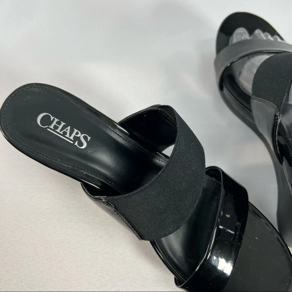 Sandalias Chaps Rhoda negras elásticas deslizables cuña punta abierta tacón 9 Foto 4 de 4