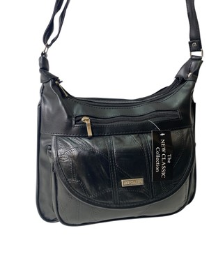 Damen Frauen Patchwork Leder Handtasche Schulter Umhängetasche mehrere Reißverschlüsse