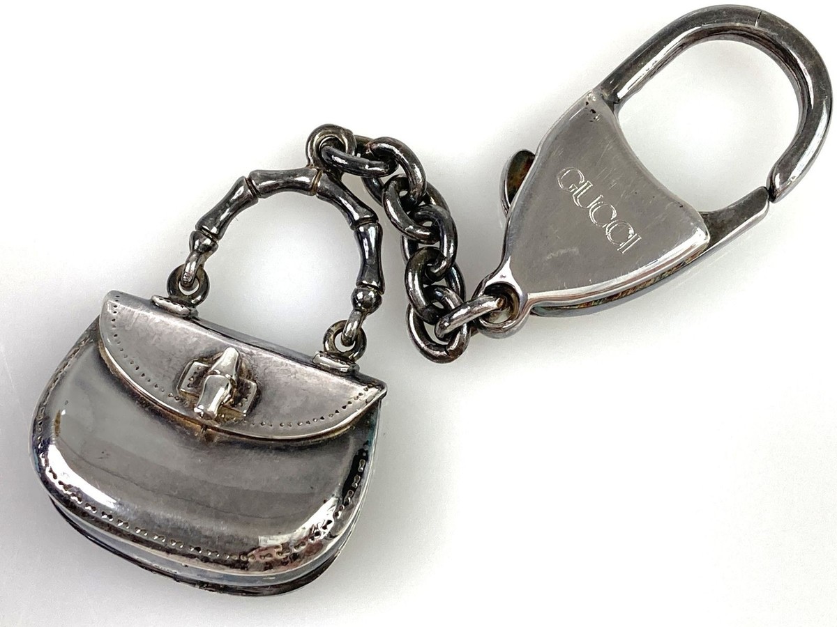 VINTAGE  925 GUCCI  キーリング　BONAITI… GUCCI Bamboo Bag Motif Keychain Silver Tone Bag Charm Key Ring
