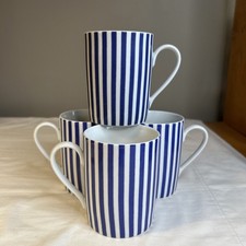 Set of 4 Wawel Made In Poland Porcelain Mug Cup Coffee Tea Stripes Blue White