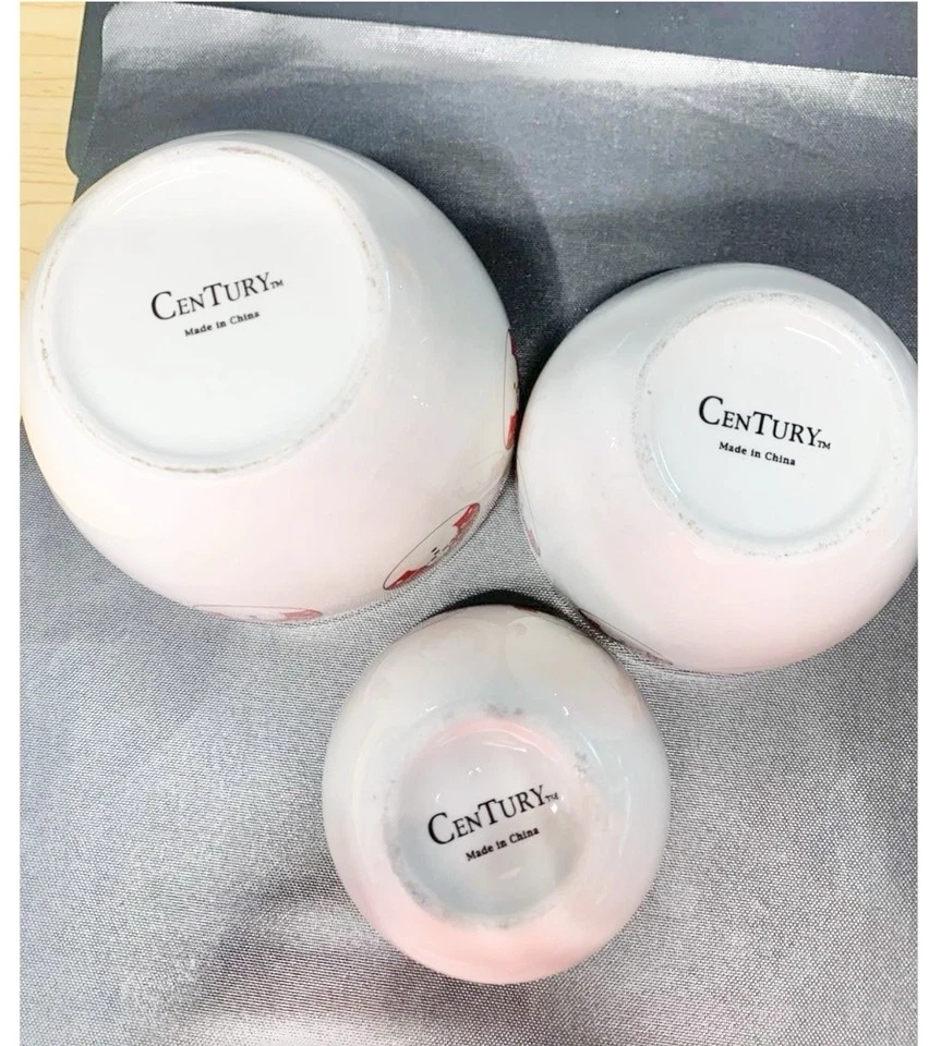 Juego de 3 cuencos mezcladores de anidación navideña muñeco de nieve Century de colección a lunares rojos blancos Foto 3 de 4