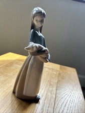 Lladro Girl With Piglet Porcelain Figurine