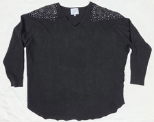 Black V-Neck Lace Rhinestone Studded Shoulder...