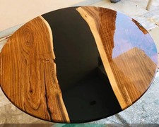 Black Epoxy Resin Round Coffee Table | Modern Center Table Home Decor