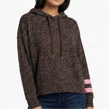 Sundry brown floral leopard print stripe sleeve Sweatshirt Hoodie NWT size 0/XS
