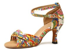 Women's Fashion Latin Dance Ballroom Middle Heel Salsa Square Cross Straps Shoes