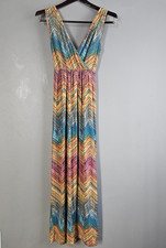 Mlle Gabrielle Women's Sleeveless Maxi Dress Multicolor Size Small V Neck Boho