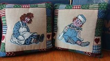 Set of 2 Raggedy Ann  Andy Tapestry Style Pillows 13" Super Cute  