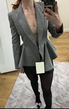 Alexander Mcqueen Grey Peplum Blazer With Pink Silk Inner - 38-bnwt- Rare