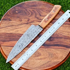 Handmade Rain drop Hand Forged Damascus Steel Kitchen Chef Knife Wood Handle