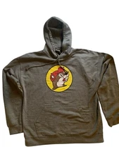 Buc-cees Hoodie Mens Medium Gray Pullover Beaver Gas Station Drawstrings