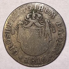 1816 6 Kreuzers Charles II Louis Frederick Baden, German States Coin #20709