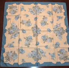 Elaine Gold Vintage Turqoise Blue Rose 100 Polyester Scarf