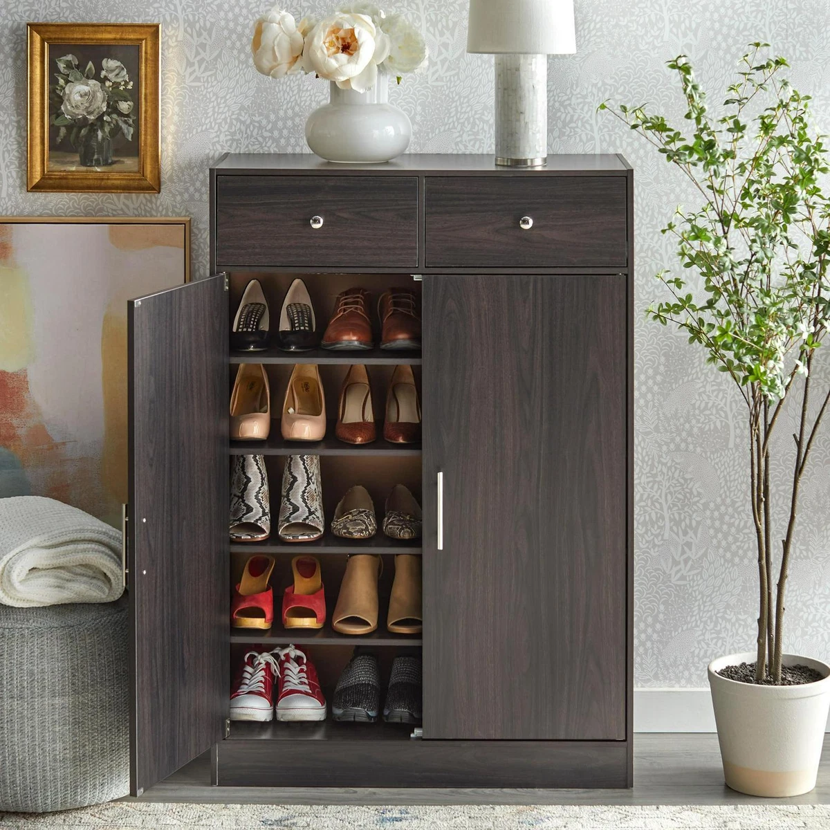 Shoe Cabinet,9 Tiers Tall Shoes Storage Rack Cabinets,Wood Shoe