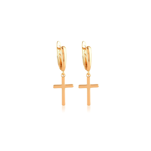 Boucles D'oreilles Puces Croix Catholique – Plaqué Or Jaune 24 Carats, Style Clou Vissé, Par Bijouterie Papillon Bleu