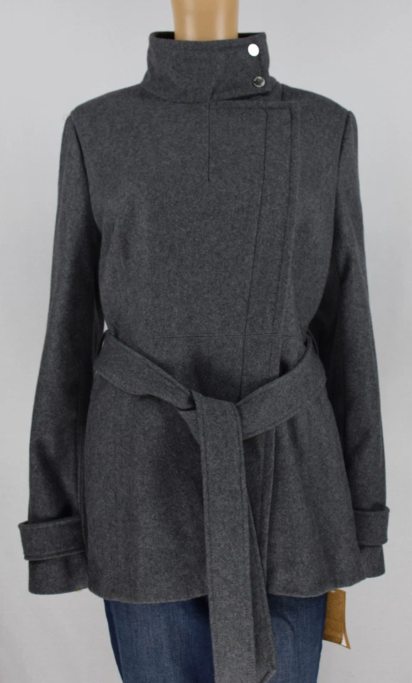 Rachel Roy Womens Charcoal Funnel Collar Cropped Trench Jacket Coat L - Image 3 of 4