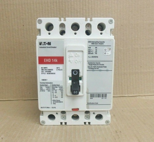 Disjoncteur EATON EHD EHD3060 3 pôles 60 ampères 480V EHD3060L NTO NEUF
