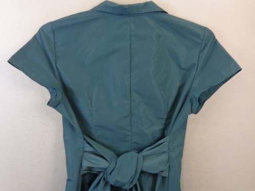 Lafayette 148 New York Blouse Women's 10 Blue Zip Front Tie Short Sleeve - Picture 6 of 13