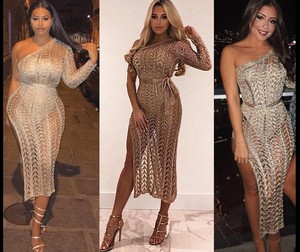 metallic knit dress one shoulder