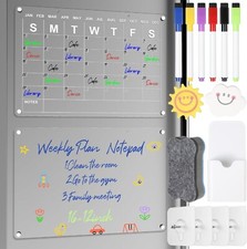 Acrylic Magnetic Calendar for Fridge, 2 Set 16X12" Planner 6 Dry Erase Markers