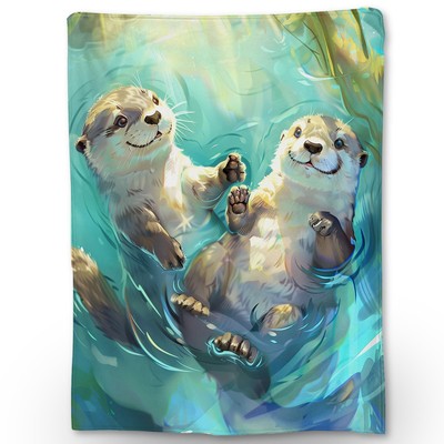 Cute Swimming Otter Blanket - Soft Warm Fuzzy Flannel Throw Blanket, Cozy Lig...