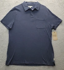 Frye and Co. Polo Shirt Men Large Blue Cotton Classic Short Sleeve Slit Collared
