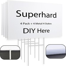 4 Pack Blank Yard Signs 17 x 12 in with Metal Stakes, White Plastic Yard Lawn Si