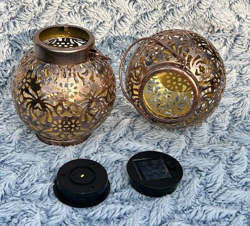 Copper Bronze Solar Lanterns Outdoor Tabletop Or Hanging Retro Waterproof 2 Pack - Picture 17 of 21