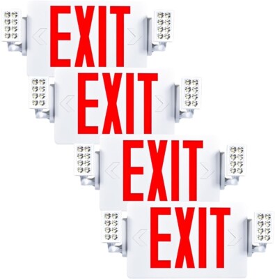 4 Pack LED Exit Sign Emergency Light Hi Output RED Compact Combo UL 924 Listed