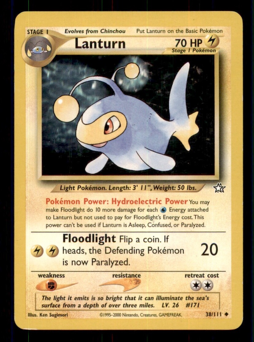 Pokemon Card Lanturn Neo Genesis 38/111 EXCELLENT Non-Holo Uncommon WOTC TCG!!!!