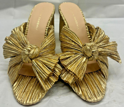 Loeffler Randall Penny Gold Pleated Bow Heel (Size 7) *NWB