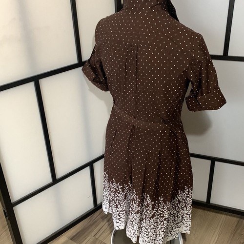 CONNECTED Women's Brown/White Polka Dot Button Front Swing Dress Size 14 - Picture 10 of 16