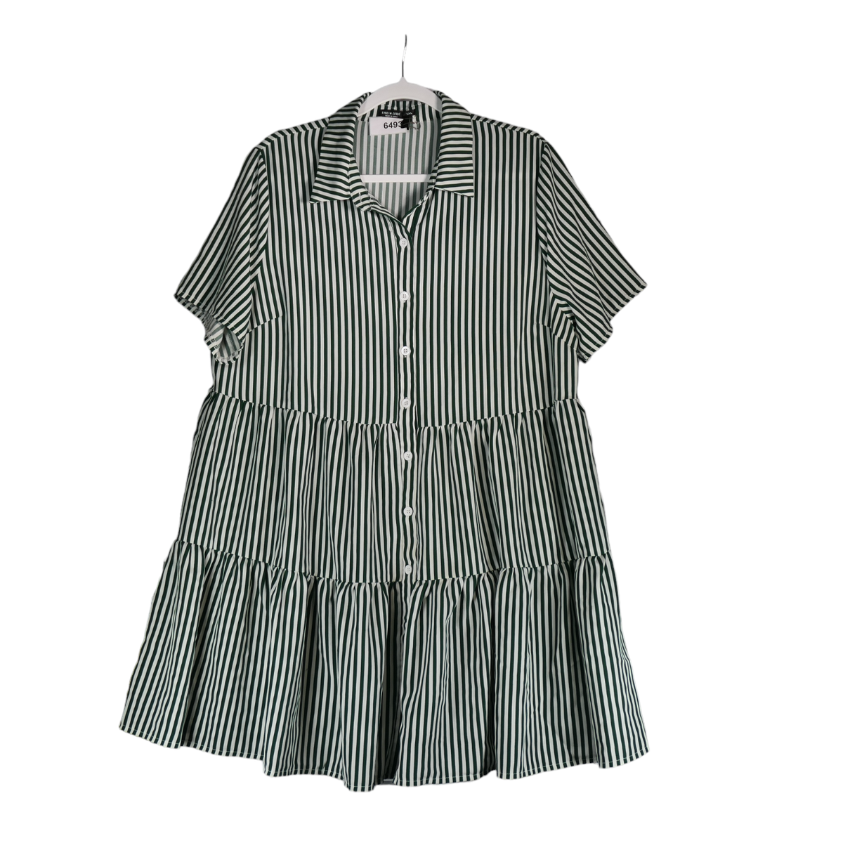 Shein Curve Shirt Dress Womens Size 1x Green Stripe Tiered Boho