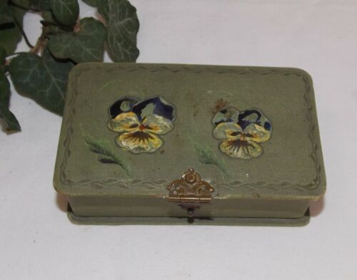 ANTIQUE HAND PAINTED SILK BOX THINKS SEWING BOX JEWELRY 19TH CENTURY - Picture 1 of 7