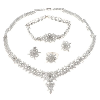 Silver Tone Silver Plated Metal Necklace Bracelet Earring Set HQX495-SIL