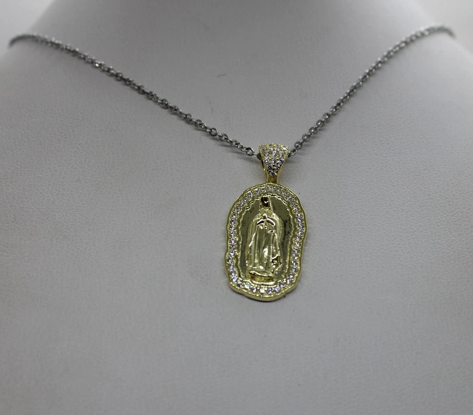 CIONDOLO ARGENTO MADONNA DI GUADALUPE DORATO ZIRCONI BIANCHI MM 14X30 EXPLOIT - Immagine 3 di 4