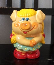 Vintage Enesco 1980s 1950s Piggy Bank Flirting Blond Girl Pig Collectible