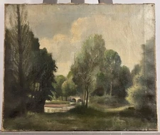 Old Oil On Canvas With Signature Trace Impressionist Landscape France