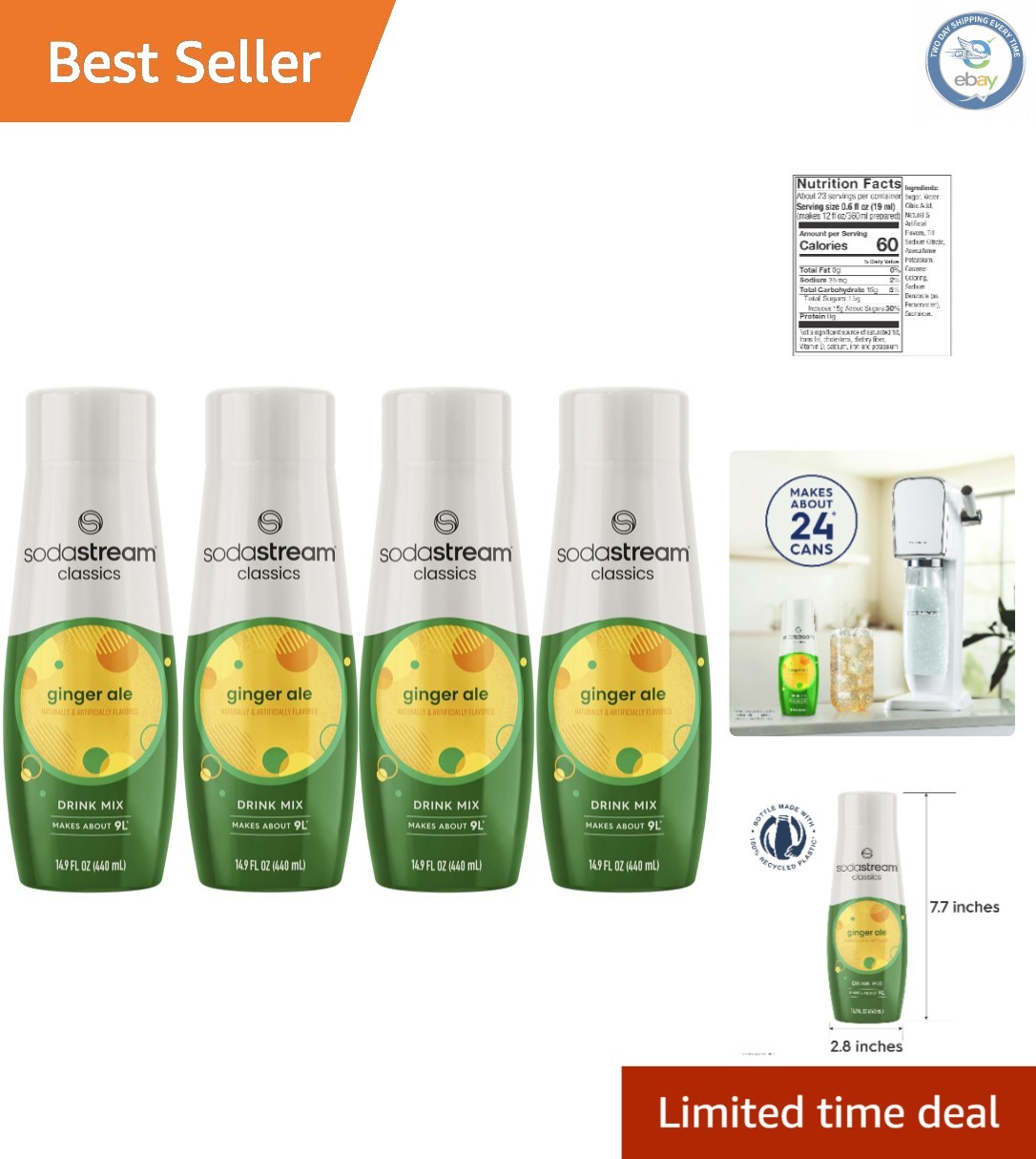 Ginger Ale 4-Pack - 440ml Bottles, Less Sugar, Perfect for H