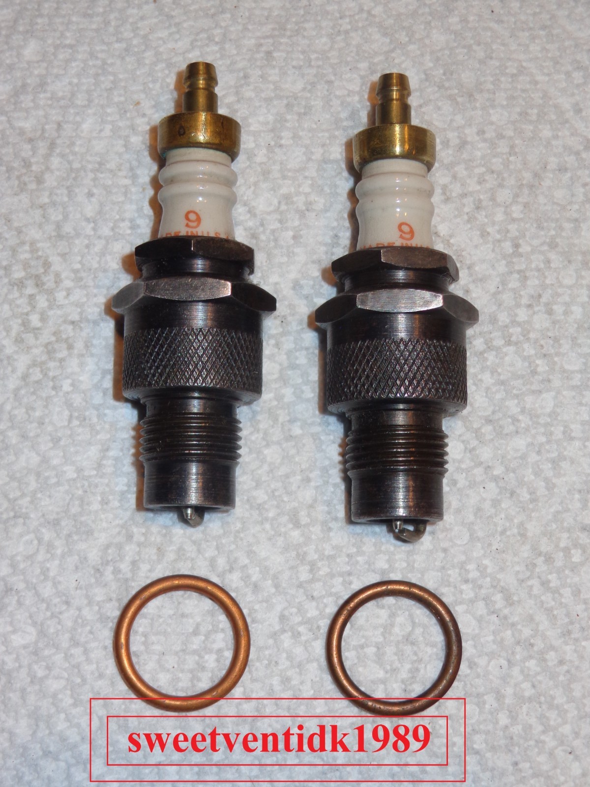  2  .. NOS Champion 9 Spark Plugs .. Circa 1940s .. Made in USA