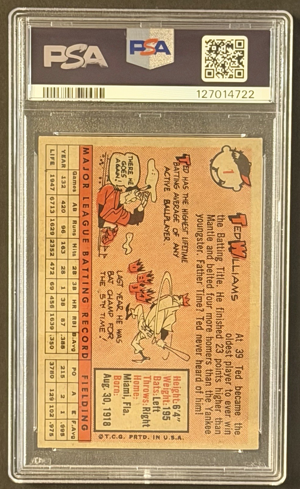 1958 Topps - Ted Williams #1 PSA 4 view 2