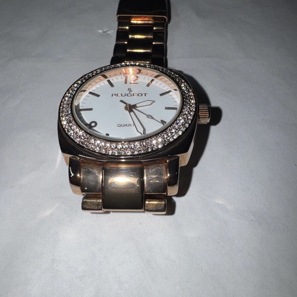 Reloj mujer Peugeot 7075 Boyfriend de gran tamaño cristal bisel tachonado oro rosa Foto 4 de 4