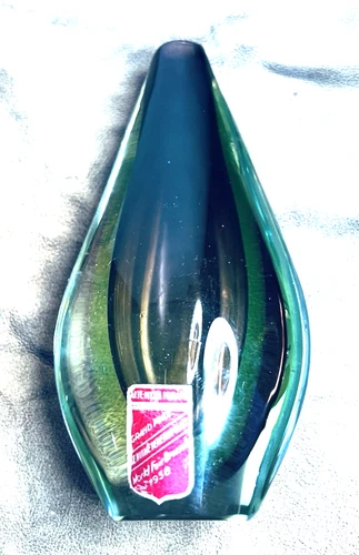 ARTE NUOVA MURANO SOMMERSO TEARDROP ART GLASS vase glows 5.5" label