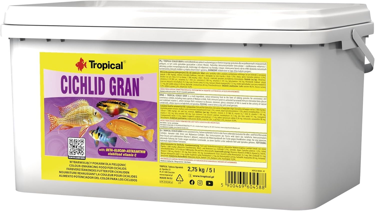 Miglior Mangime Ciclidi Cichlid Gran 5L | Esalta Colore e Salute